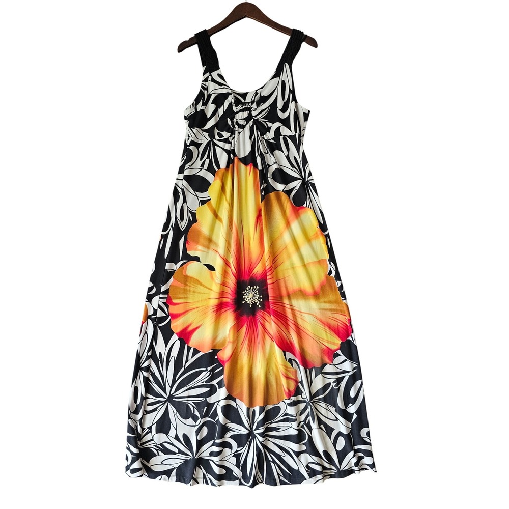 SOHO‎ Apparel Maxi Dress Size 8 Black White Floral Sunflower Sleeveless